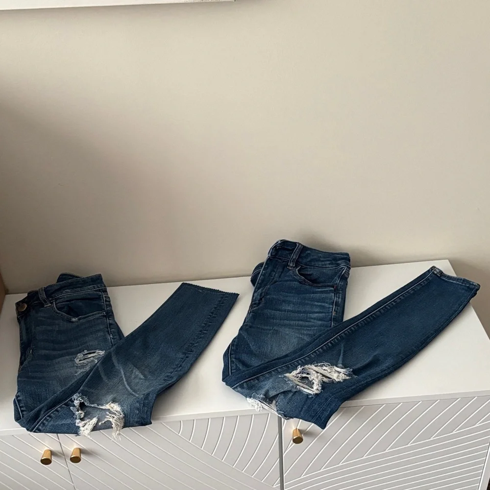 American Eagle Outfitters Blue Ripped Skinny Jeans lot of 2 - Picture 1 of 9